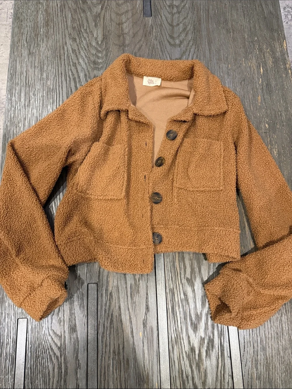 Cropped Teddy Jacket in Warm Chestnut Brown